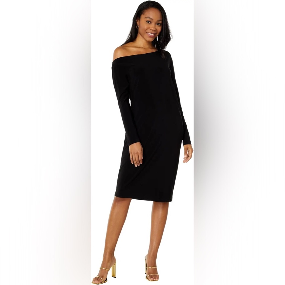 Norma Kamali long Sleeve Drop Shoulder Dress. NWT. Size M. Black